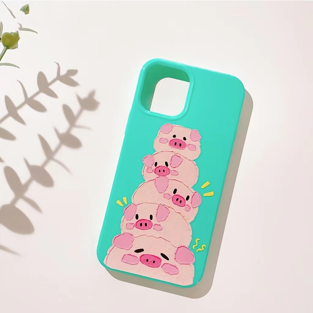 IPHONE Ins Pola Piggy Cocok Untuk Iphone14 14pro 14plus 13 13mini 13pro 13prm iPhone12 7Plus 8Plus Xr XS 13 12mini Pro Max Empat Sudut Casing Ponsel Tahan Guncangan