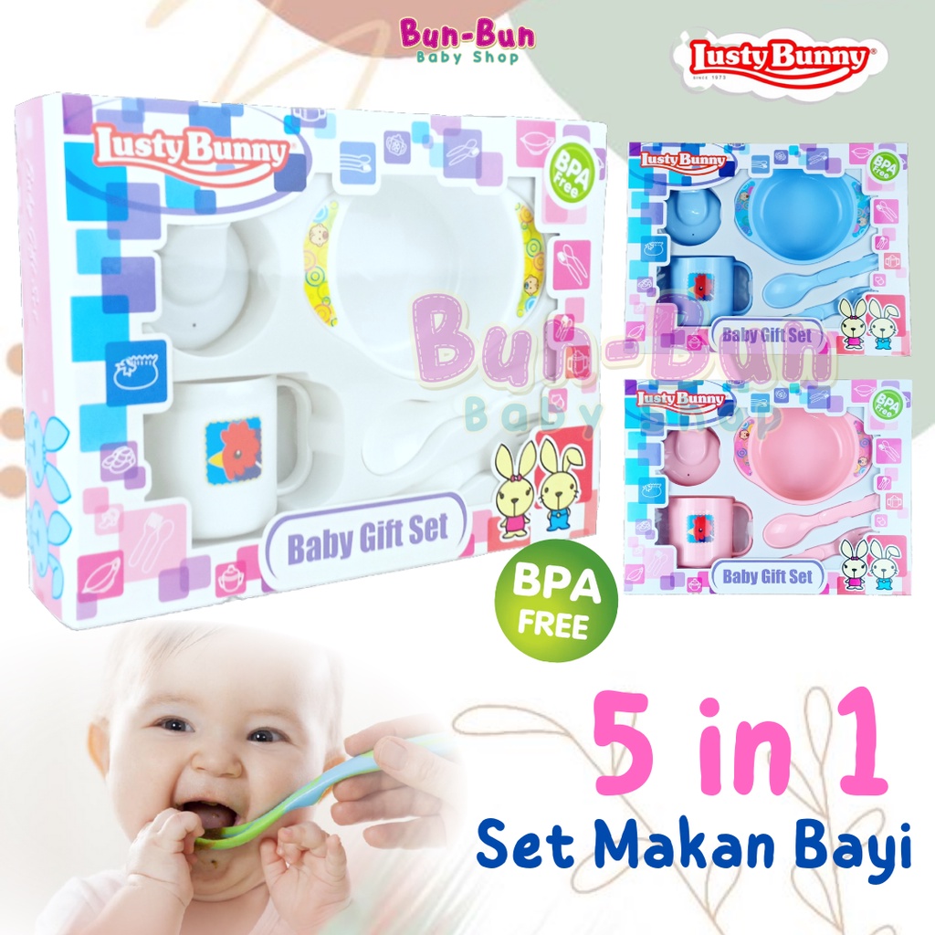 LUSTY BUNNY 5 in 1 Feeding Set Peralatan Makan Bayi Baby Gift Set Murah Lucu Kado Kelahiran