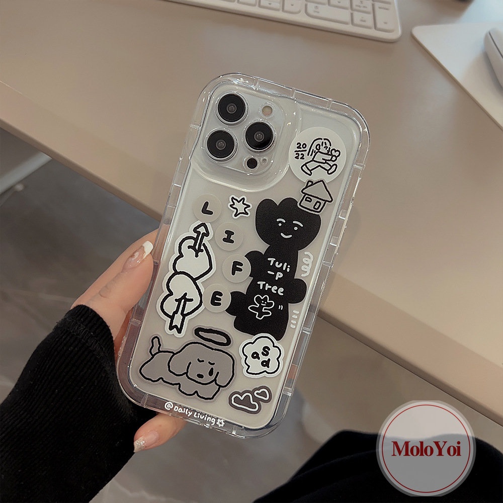 IPHONE Ins Kartun Anjing Stiker Graffiti Case Kompatibel Untuk Iphone11 7Plus XR 13 12 14 Pro MAX 8Plus X XS MAX 6 6S Plus Silicon Lembut TPU Airbag Shockproof Back Cover