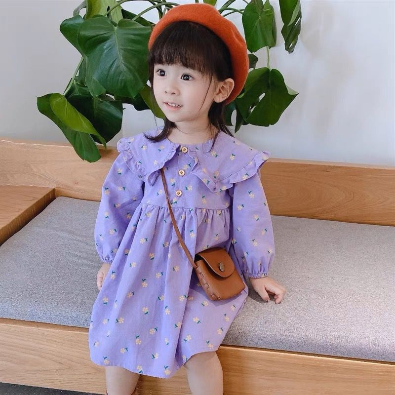 Dress Anak Perempuan Fashion Import Collar Lilac Paster Flower