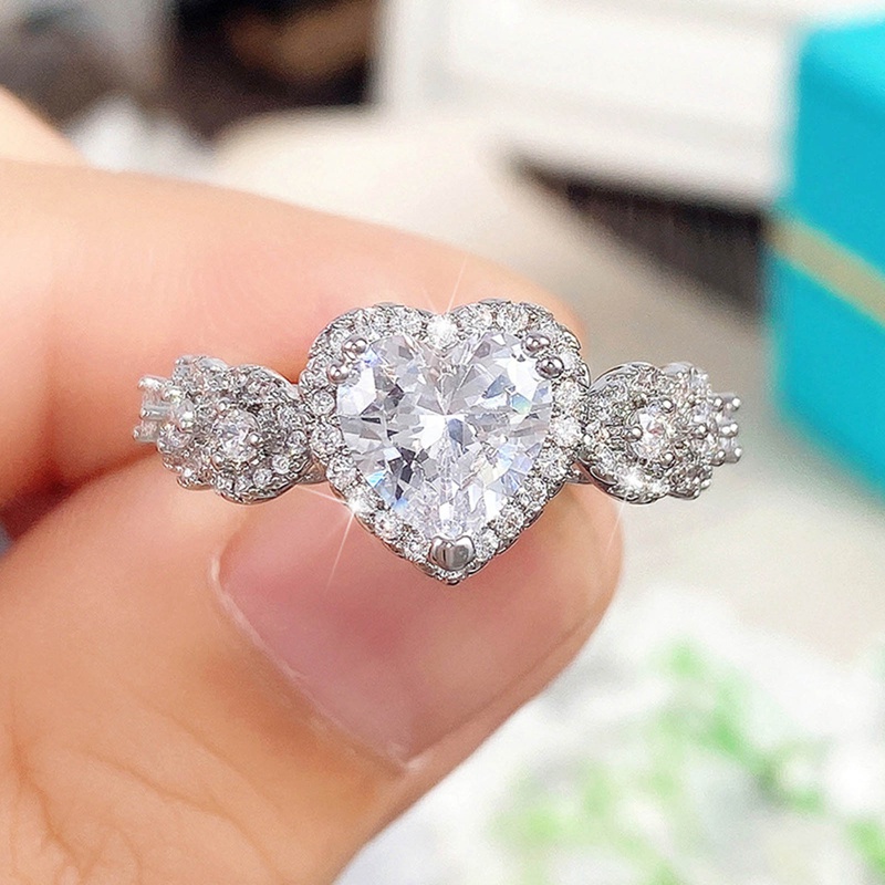 Cincin Pernikahan Cubic Zirconia Hati Warna Perak Untuk Wanita Mewah Fashion Engagement Lamaran Rings Fashion Jewelry