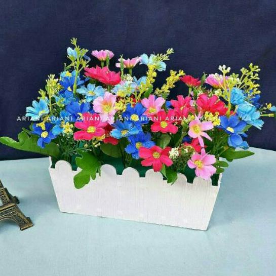 ⅍ ARIANI1318 SET BUNGA PLASTIK KRISAN C28 DENGAN POT PAGAR PLASTIK BESAR ➭