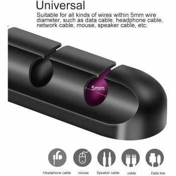 Klip Penata Kabel Organizer Silicone Cable Clip / Cable Clip Klip Holder Kabel Charger Usb 5 3 Hole Lubang Dengan Perekat Kuat / Penjepit Kabel Listrik Charger Hp Tempel Dinding Meja Silikon / Penggulung Pengikat Kabel Charger Cabel / Holder Kepala Coloka