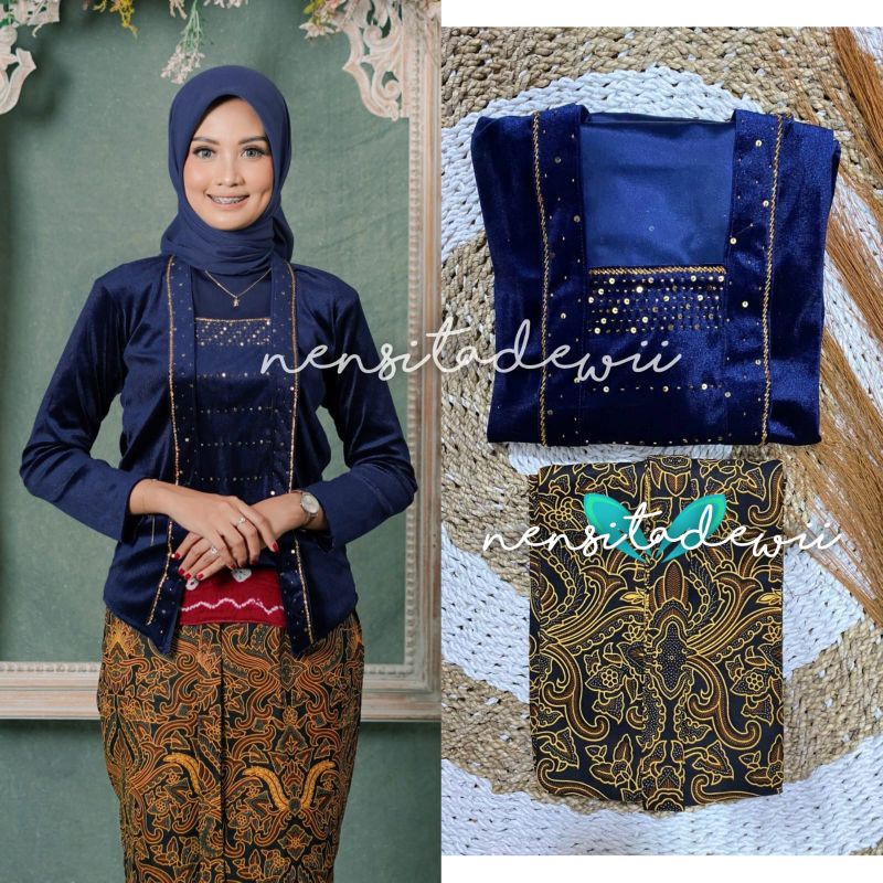 [1 Set] Kebaya Payet + Jarik Instan / DN03A, Model Ajeng ~ Nuansa Navy