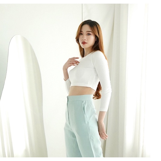 CAVALU Korean Knit Longsleeve Crop Top Lengan Panjang Rajut Kaos 175