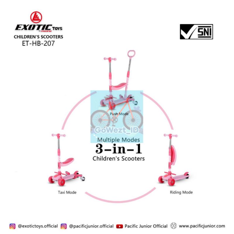 Scooter Skuter Otoped Anak Exotic HB 207 Bangku Duduk Lipat Musik (3 in 1) | High Quality
