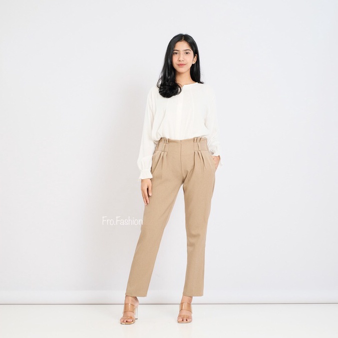 Celana Panjang Kain Formal Wanita Kerja Kantor Jumbo Pinggang Karet Rampel Premium || Celana Kerja Baggy Pants Wanita Premium