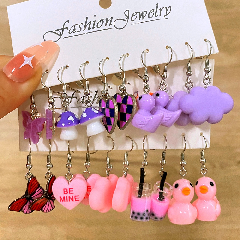 Kreatif Lucu Kupu-Kupu Bisa Bebek Kait Anting Untuk Wanita Kartun Drop Earring Perhiasan Resin Anak Aksesoris Pesta