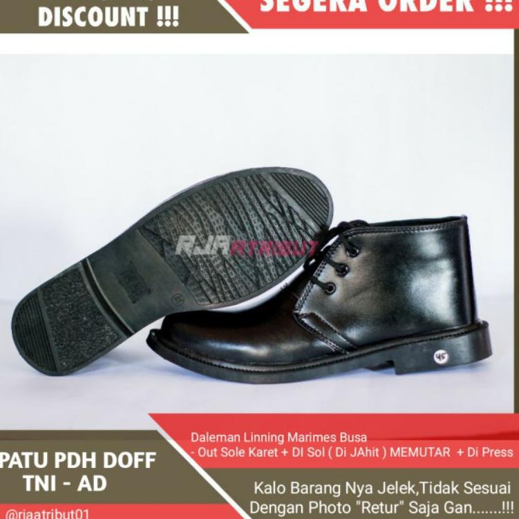 Stok Terbatas Sepatu Pdh Dop Pendek Jatah TNI AD Sol karet logo Tni Ad