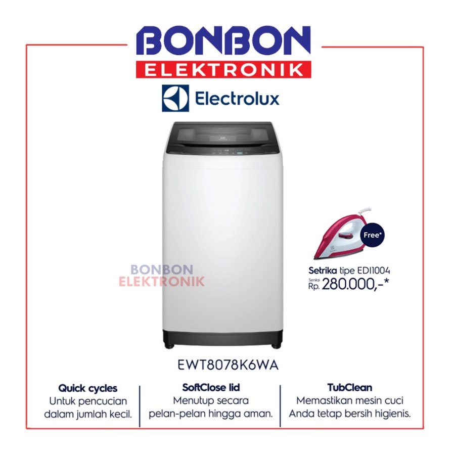 Electrolux Mesin Cuci Top Loading 8kg EWT8078K6WA / EWT 8078K6WA