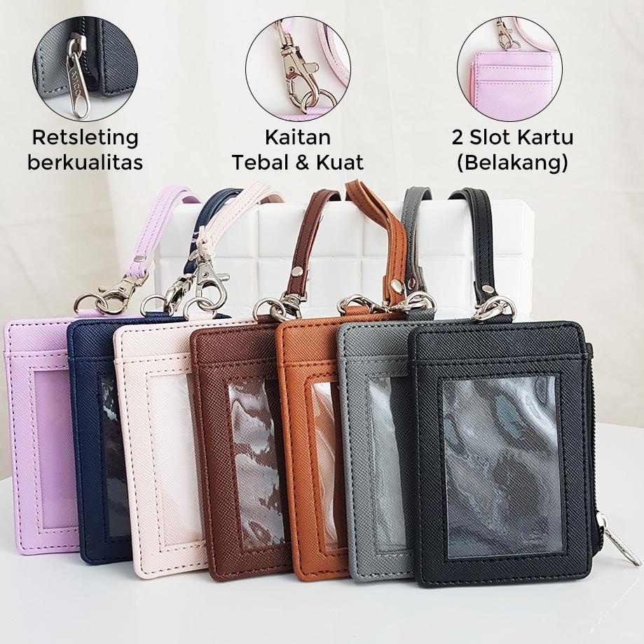 

Stock Update Lanyard Resleting Name Tag Seleting ID Card Holder Zipper Kulit Termurah PU Leather Lanyard NameTag
