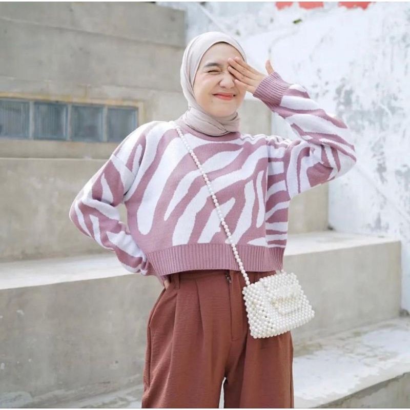 CROP TOP ZEBRA KNIT | CROP TOP RAJUT ZEBRA SWEATER RAJUT WANITA SWEATER KNIT WANITA SWEATER PREMIUM 