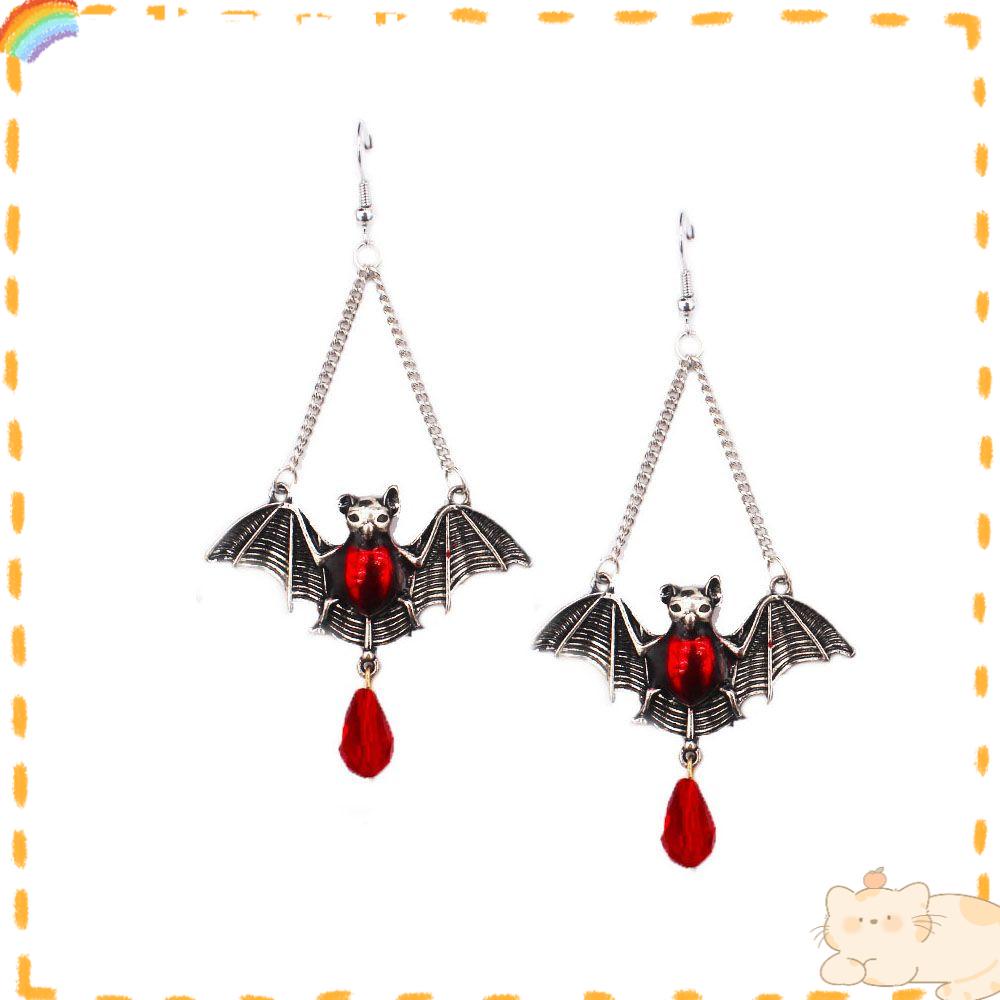 Solighter Anting Halloween Perhiasan Gantung Logam Gaya Punk Gothic Retro Berlian Imitasi Merah