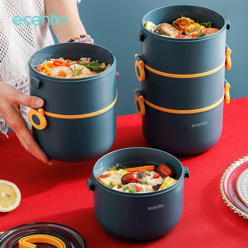 Ecentio Kotak Makan set / lunch box tas set / Rantang susun 3 lapisan tempat tas bekal makan