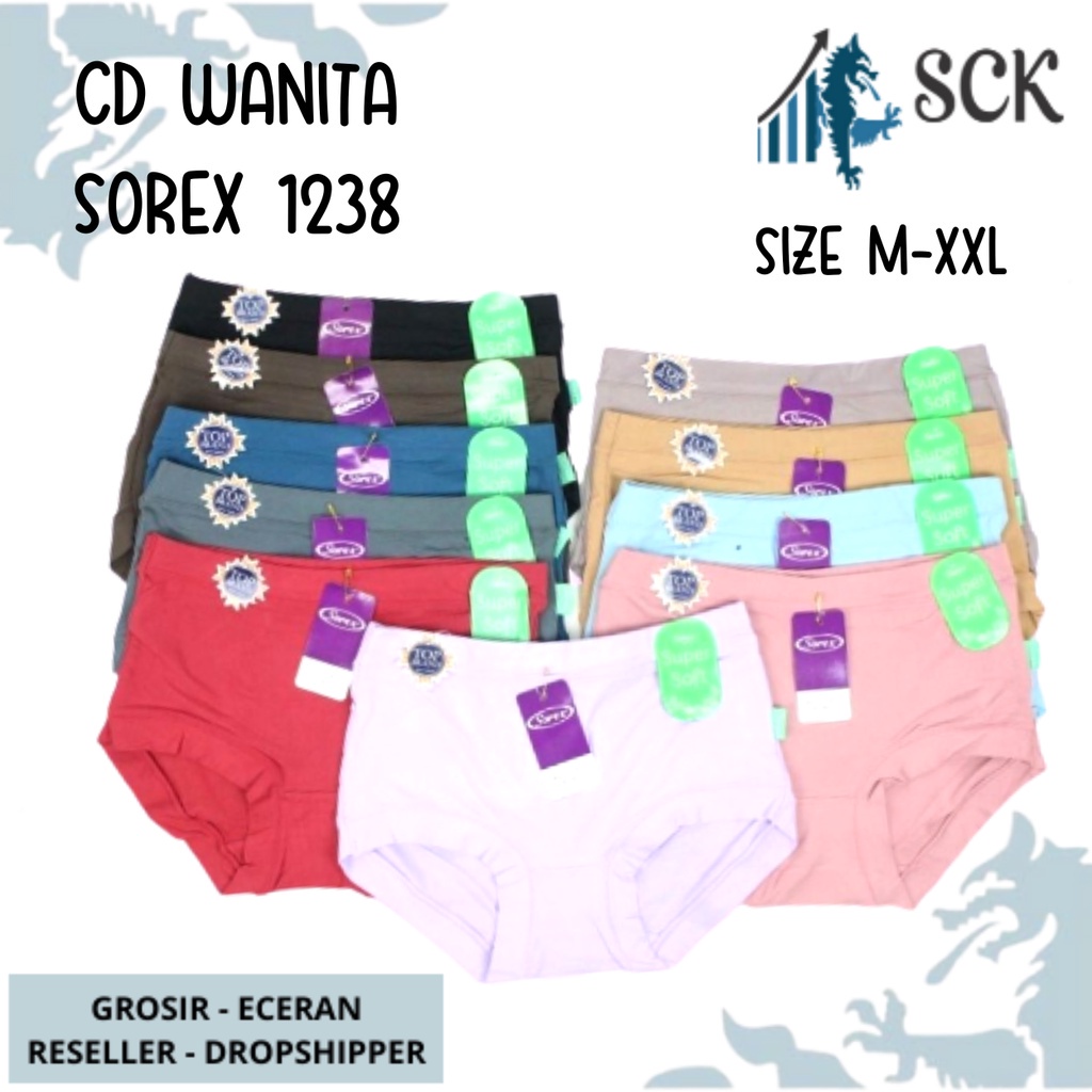 Celana Dalam Wanita SOREX 1238 Super Soft / CD Aneka Warna Super Soft Semi Boxer /  Pakaian Dalam Cewek - sckmenwear GROSIR