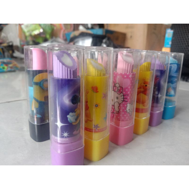 

perlengkapan alat tulis penghapus model lipstik isi 10 pcs
