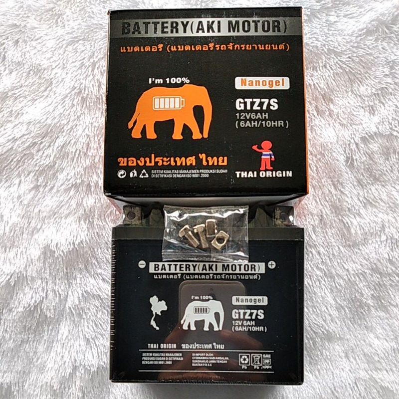Aki motor gajah GTZ7S 12V6AH vario 125 satria Fu CBR 150 ori THAI ORIGIN