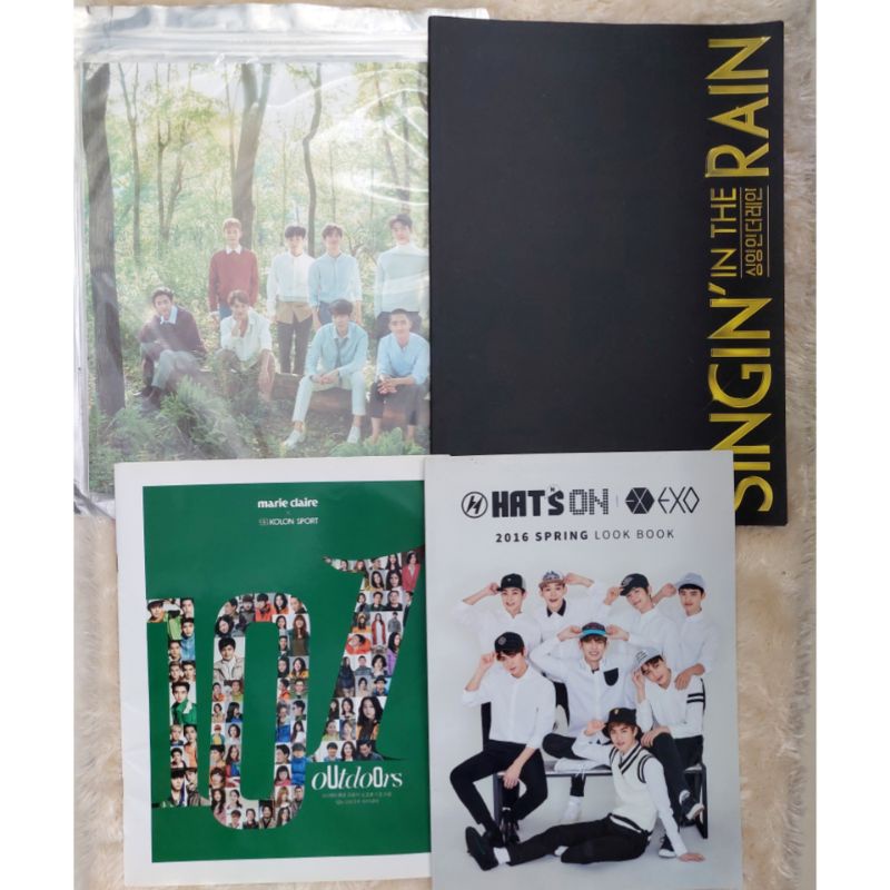 EXO PHOTOBOOK MAGAZINE NATURE REPUBLIC NATREP SINGIN IN THE RAIN HATS ON BAEKHYUN CHANYEOL SEHUN KAI