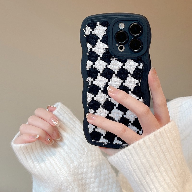 Houndstooth Black Soft Case iPhone 7 8 Plus XR XS Max 11 12 13 14 Pro Max 14 Plus Phone Case Fashion Women Casing hp iphone cassing