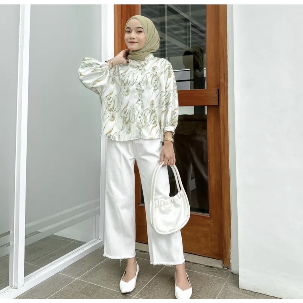 BEFAST - ZFS OOTD WANITA BLOUSE ZIZA / CARLOTTA MARBLE PUFFY BLOUSE / Blouse Motif Abstrak Terbaru / Pakaian Casual Wanita / Outfit Daily Wanita Kerja / Blouse Lengan Panjang Terlaris / Fashion Kekinian Remaja ABG Trendy / OOTD Wanita Modis