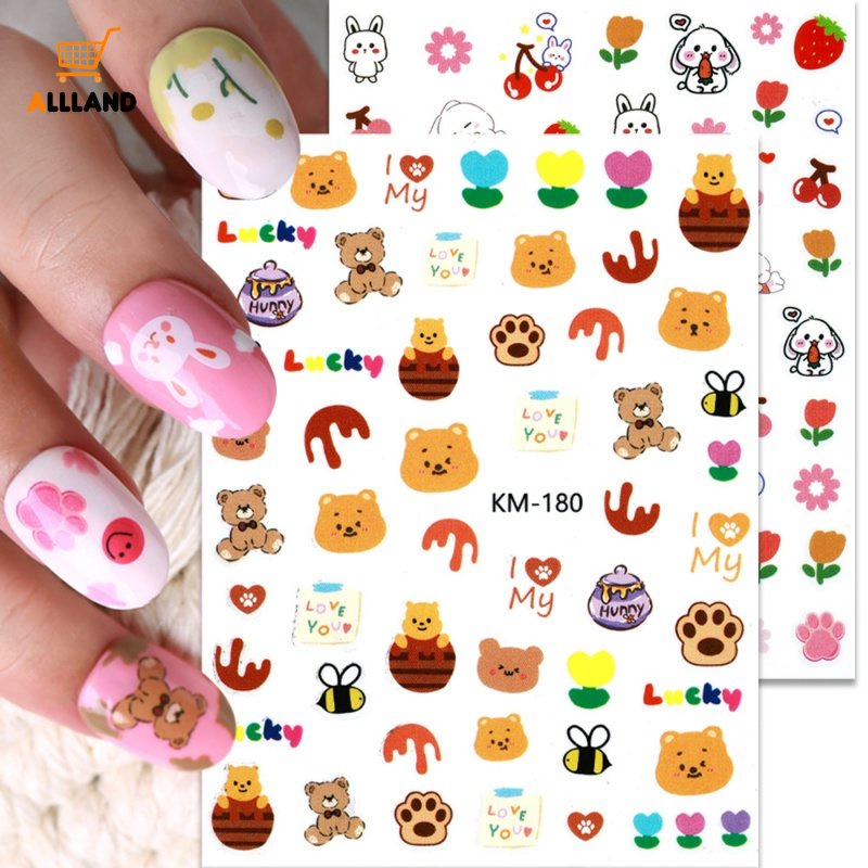 Stiker Nail Art Wortel Kelinci Kartun Lucu/Stiker Kuku Tulip Pink Bunga Warna-Warni/Wanita Manicure Hias Decals