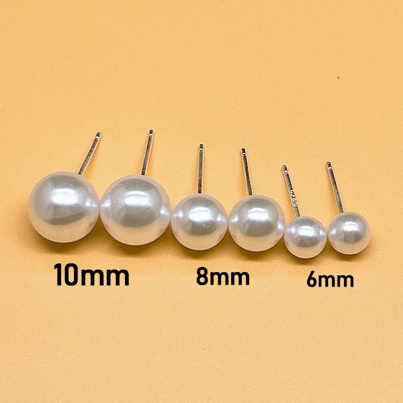 10pcs 6 /8/10mm Akrilik Imitasi pearl stud earrings Charming white pearl lady diy earrings jewelry