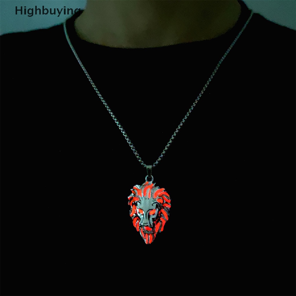 Hbid Kepribadian Kepala Singa Punk Glow Liontin Kalung Untuk Pria Glow In The Dark Hewan Sweater Rantai Bersinar Kalung Hiphop Perhiasan Aksesoris Glory