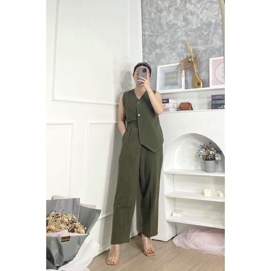 BEFAST - ZRX OOTD WANITA ONESET MILA / ONE SET VEST JOY CRINCLE / Setelan Wanita Keluaran Terbaru / Fashion Kekinian Wanita Remaja Trendy / Outfit Daily Wanita Modis / Oneset Polos / Set Atasan Tanpa Lengan+Celana Panjang / OOTD Wanita Ala Korean Style