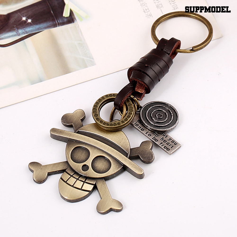 [SM] Retro Anime Jepang One Piece Tengkorak Liontin Kulit Imitasi Keyring Gantungan Kunci Dekorasi