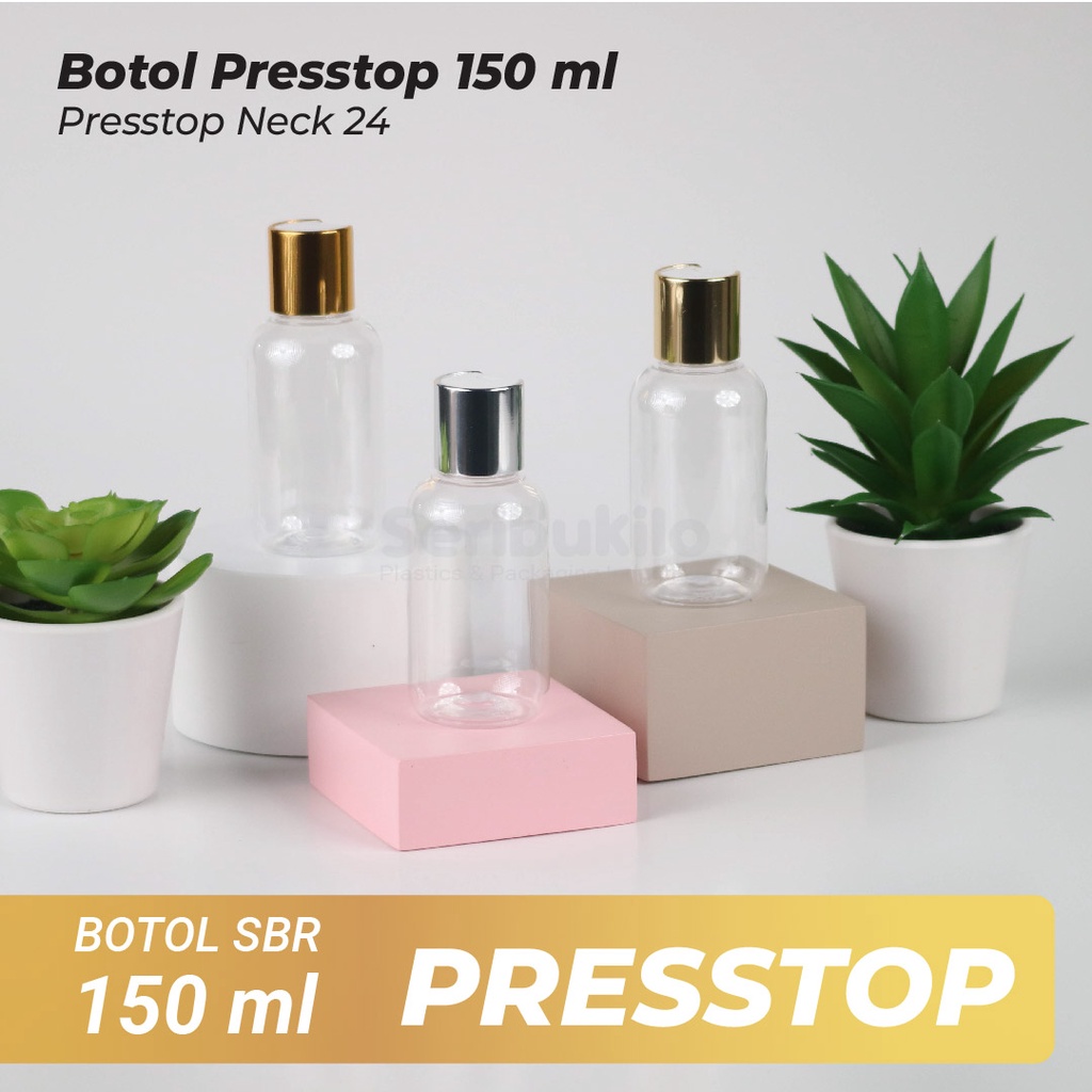 Botol Presstop SBR 150ml/ Botol PET 150ml Presstop/ Disctop Silver - Soft Gold - Dark Gold