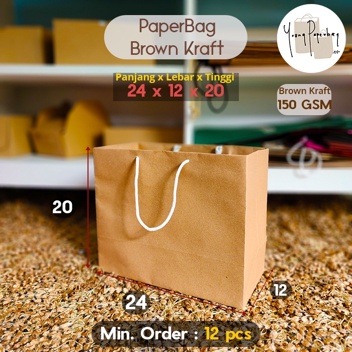 

Paper Bag/Tas Kertas Paperbag Polos Kraft Coklat 24 x 12 x20 150GSM (1 pcs)