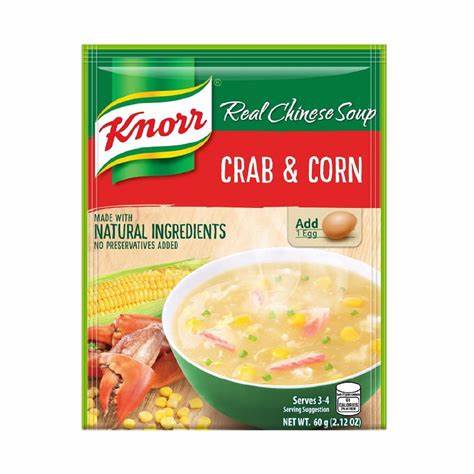 

KNORR CRAB&CORN SOUP/CHICKEN&CORN SOUP/CREAM OF CORN SOUP/CREAMY OF MUSHROOM/NIDO ORIENTAL/CHICKEN NOODLE SOUP/CREAM OF PUMPKIN/SHRIMP BISQUE