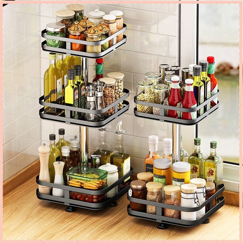 【COD】3 Susun Rak Bumbu Berputar 360°/Rak Penyimpanan Rempah-rempah/Stainless Kitchen Spice Rack