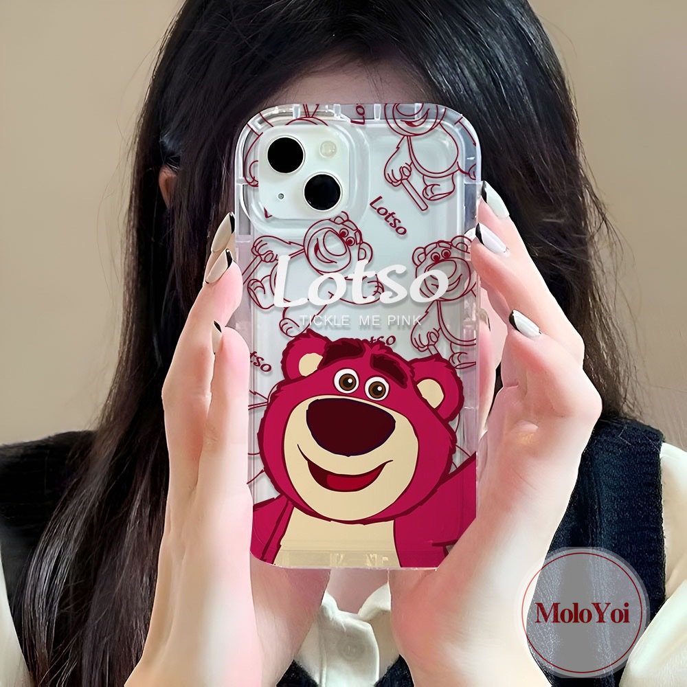 IPHONE Casing Ponsel Beruang Strawberry Lucu Kompatibel Untuk Iphone11 7 8 Plus XR 13 12 14 Pro MAX 6 6S X XS MAX Lovely Kartun Manyo Bening Shockproof Airbag Lembut TPU Silicon Back Cover