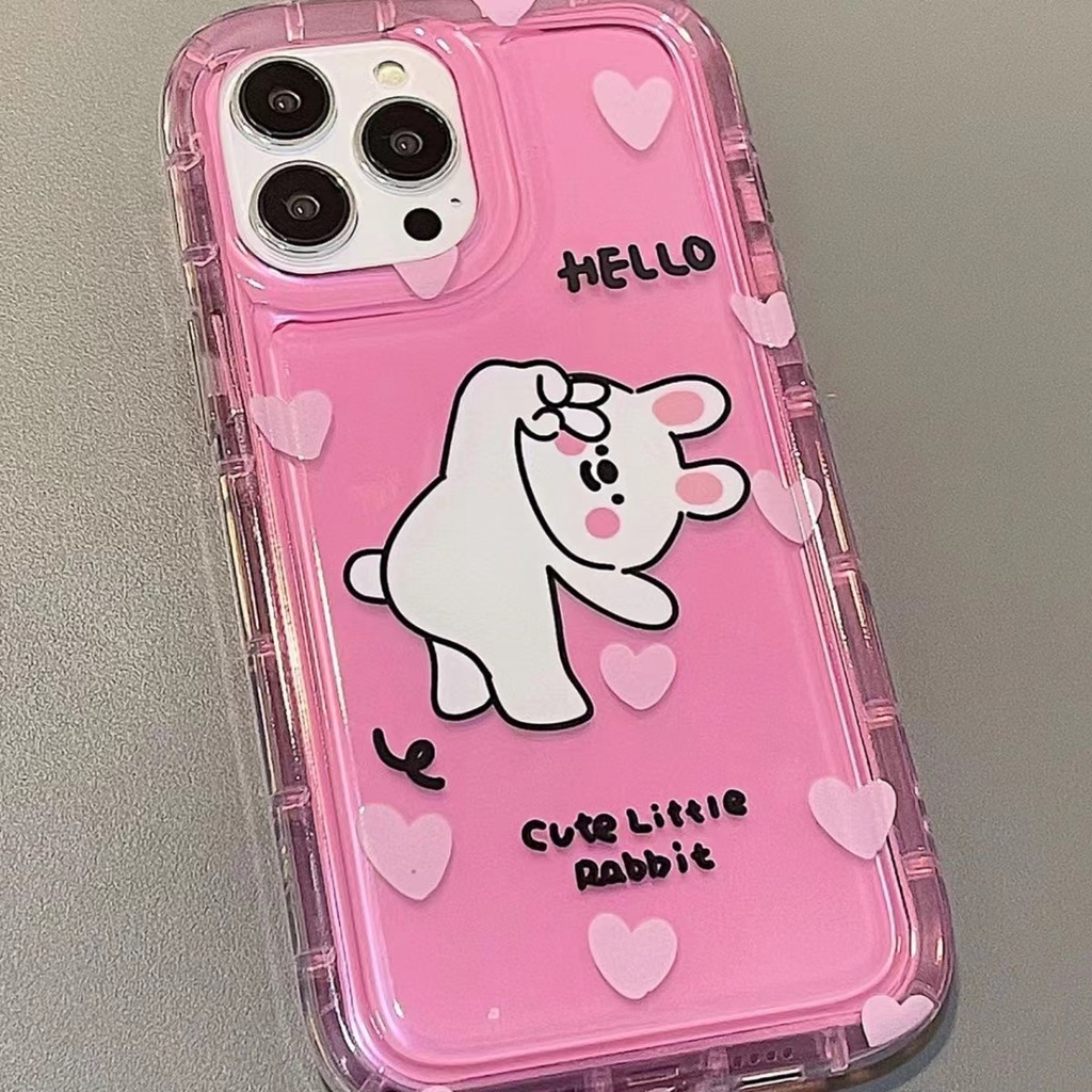 IPHONE Cute Couple Rabbit Soft Phone Case Kompatibel Untuk Iphone14 13 11 12 Pro XS Max X XR 7 +8 Plus Casing Transparan TPU Silikon Shockproof Cover