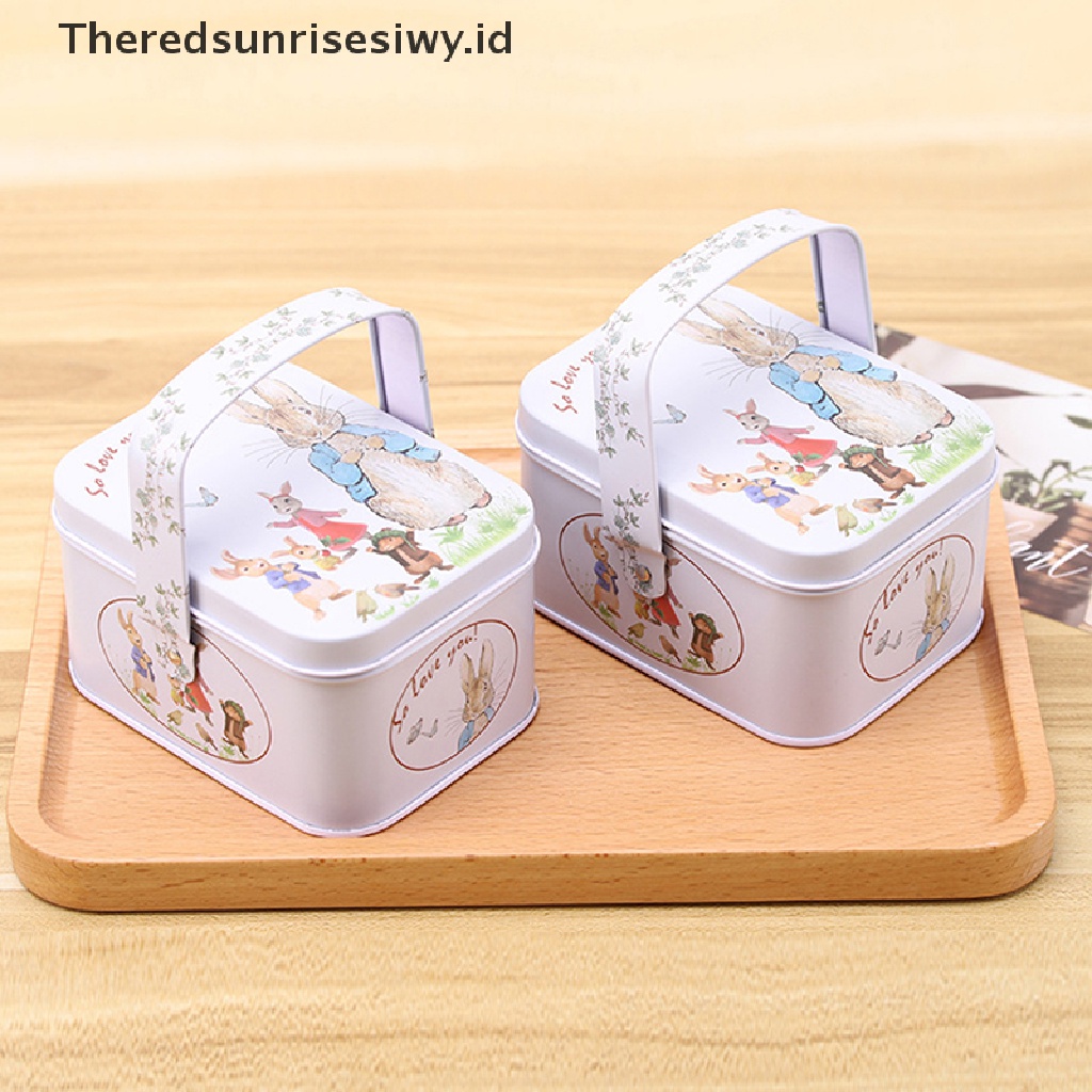 # Baju Lebaran # Vintage Tinplate Little White Rabbit Suitcase Candy Box Kotak Hadiah Penyimpanan Bisa~