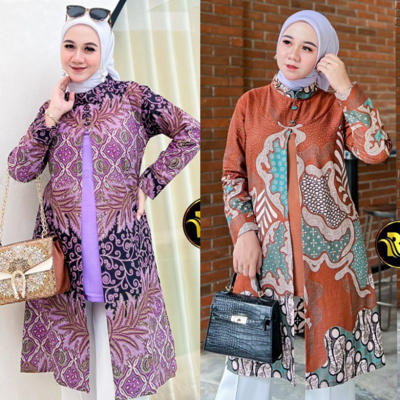 TUNIK BATIK ATASAN WANITA SERAGAM KANTOR UKURAN M L XL XXL XXXL JUMBO KATUN HALUS