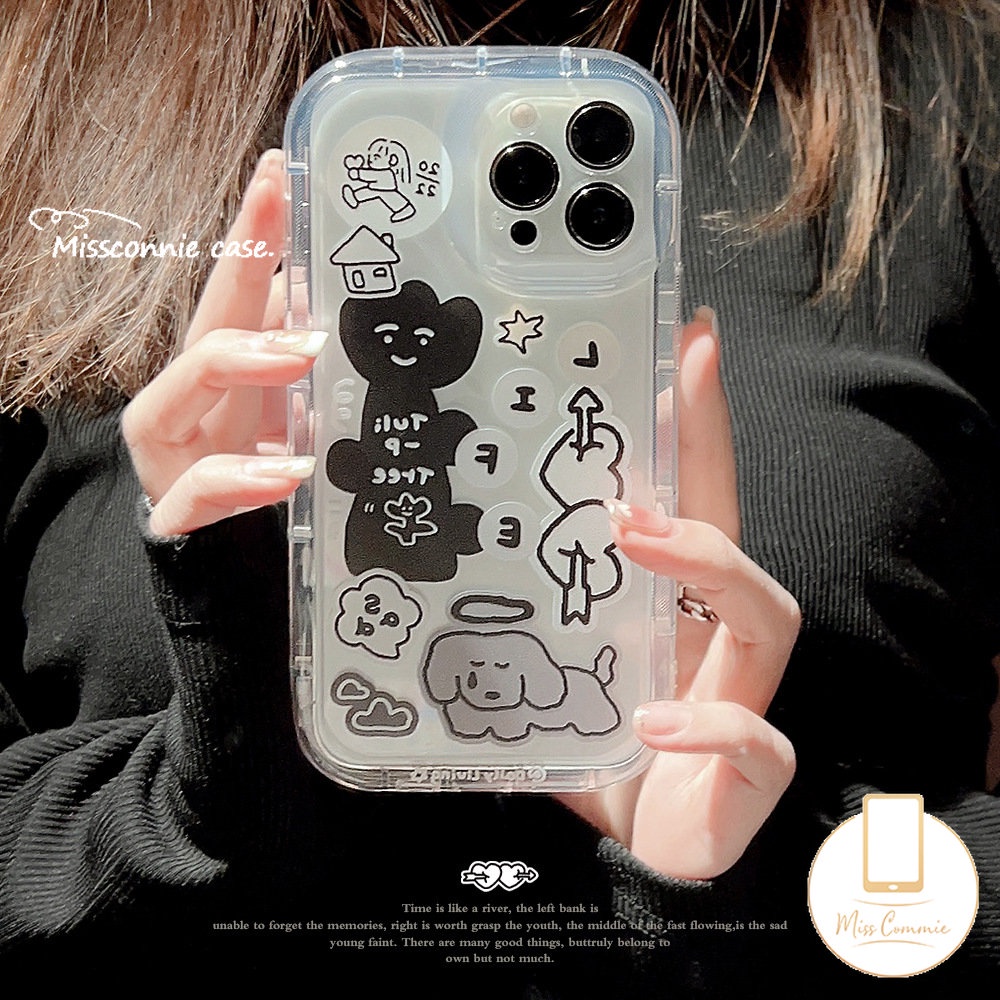 Casing Kompatibel Untuk iPhone 7Plus XR 7-8 6s 6plus 11 13 12 14 Pro Max X XS Max SE 2020 Ins Graffiti Kartun Anjing Yang Indah Stiker Shockproof Airbag Case Lembut Tpu Penutup Bening