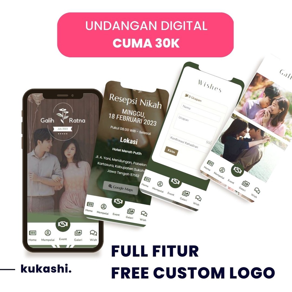 Jual Undangan Digital Website Pernikahan Custom Menggunakan Foto Tanpa Foto Undangan