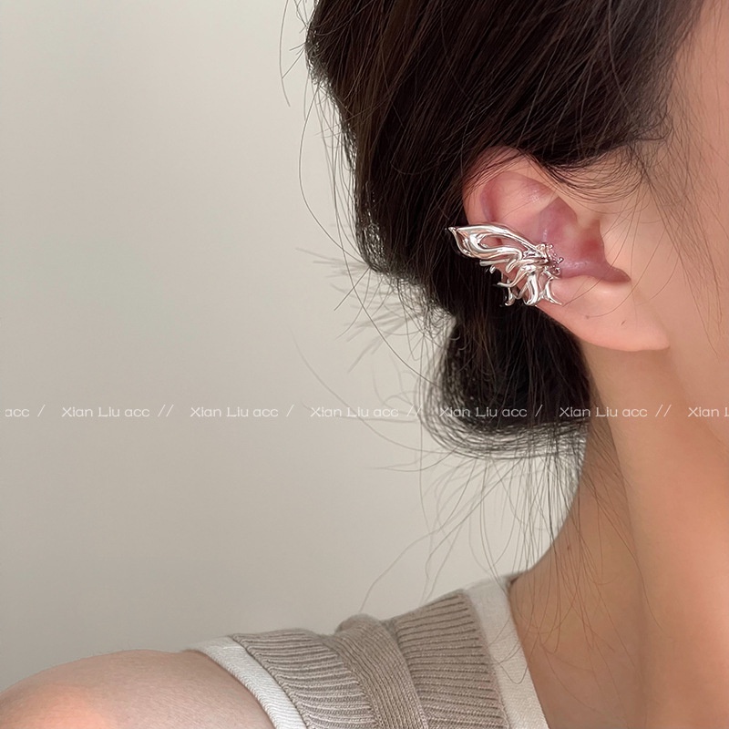 Anting Klip Spirit Anting Kupu-Kupu Silver Berkilau Untuk Perhiasan Wanita Y2K Aksesoris