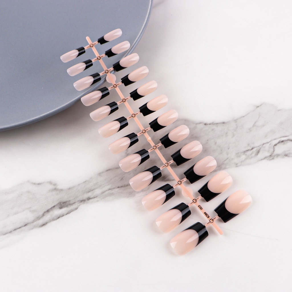 24pcs/set Kuku Palsu Simple Tepi Putih Nude Seri Prancis Memakai Potongan Kuku Dapat Dilepas Berbagai Bentuk Manicure Nail Art Patch Untuk Wanita