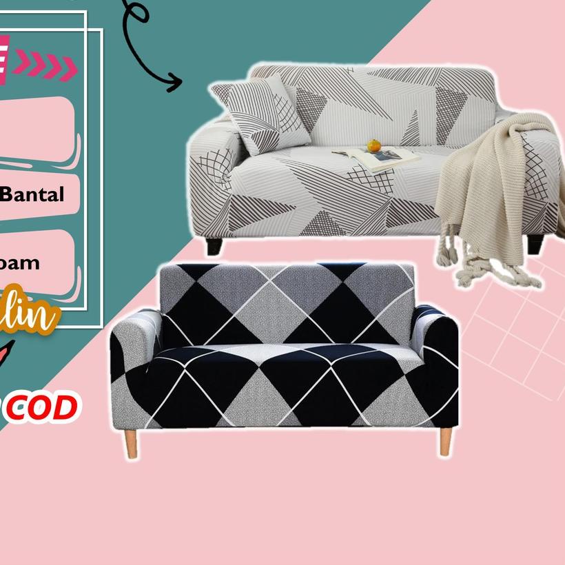 ⅍ Cover Sarung Sofa Bed Sofabed Elastis Inoac 2 Seater 3 Seater Polos Furnitur Cover Stretch ➦