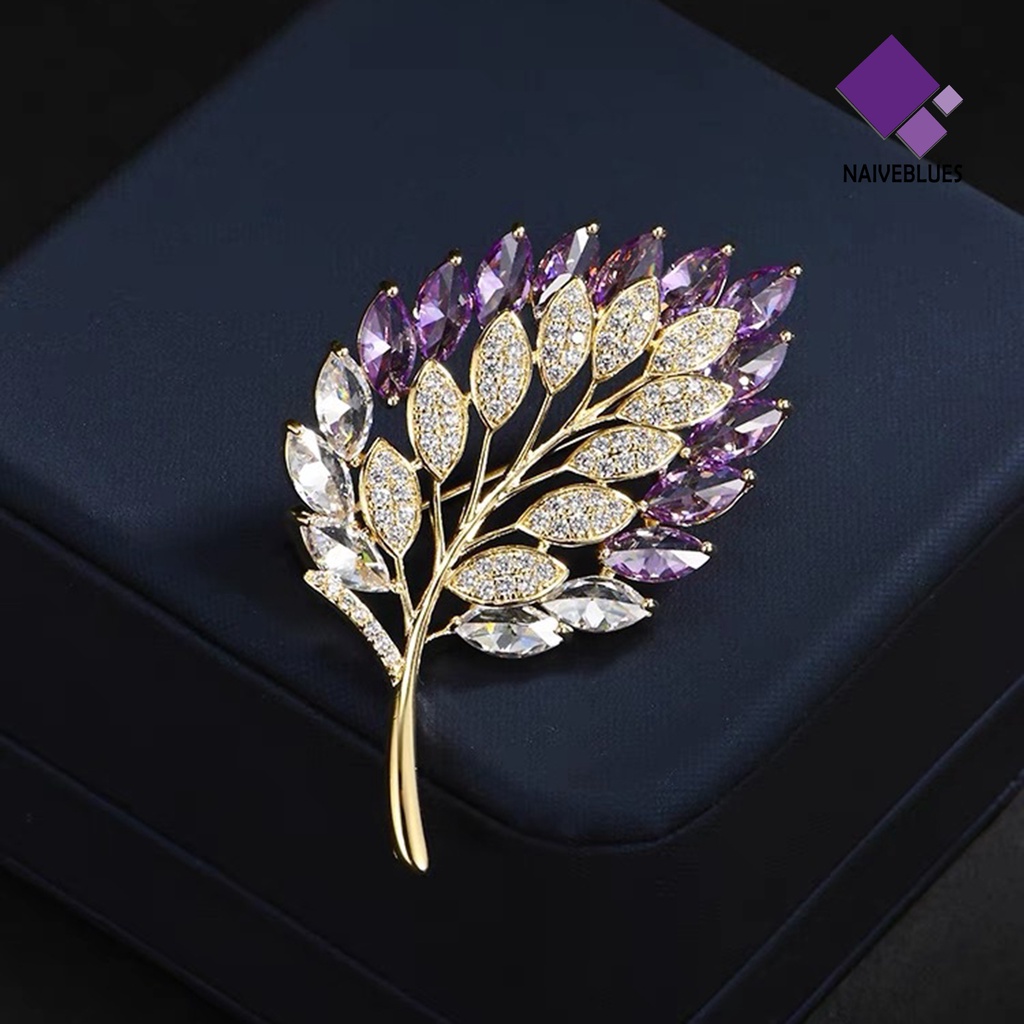 &lt; Naiveblues &gt; Bros Grace Berlian Imitasi Elegan Daun Bros Pin Aksesoris Baju