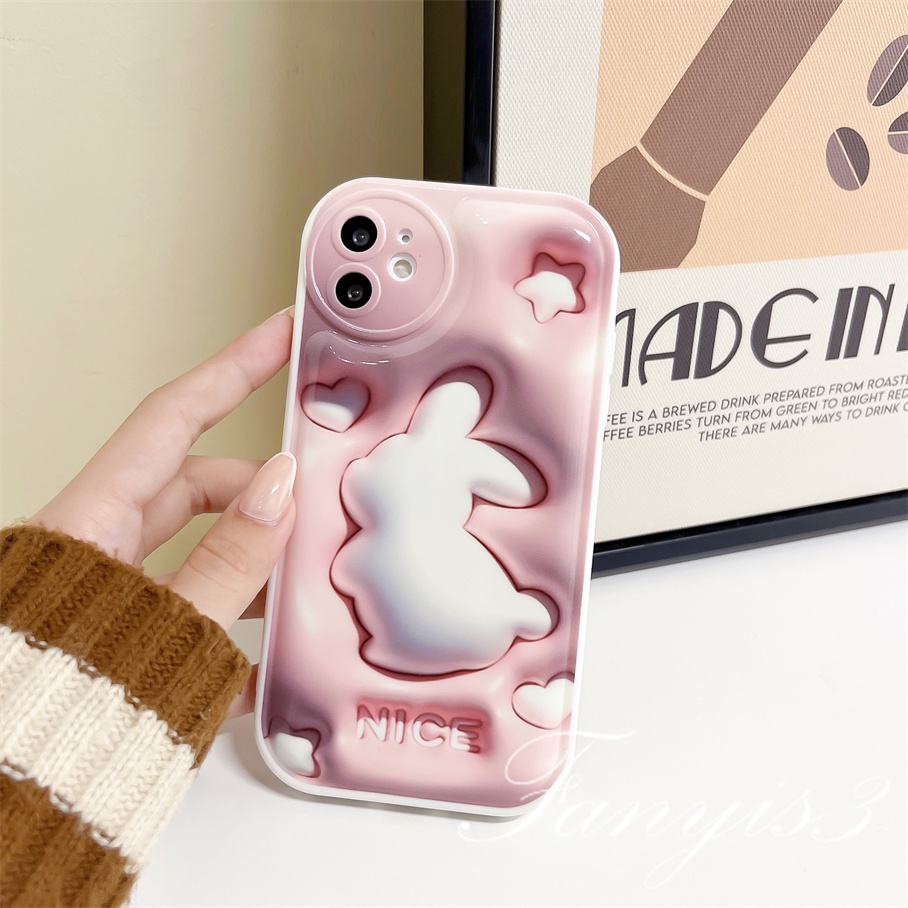 Compatible For iPhone 14 13 12 11 Pro Max X XR Xs Max 8 7 6 6s Plus SE 2020 Kompatibel Untuk Kelinci 3D Vision Phone Case TPU Soft Cover Pelindung