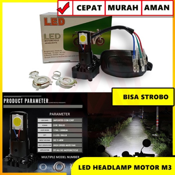Dijual LAMPU MOTOR LED 3 SISI 3 MATA 3 LED HI/LO AC/DC ADAPTOR STROBO Limited