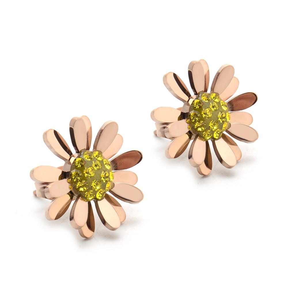 Anting Desain Bunga Matahari Daisy Bahan Stainless Steel Gaya Korea Jepang Untuk Musim Semi Dan Panas