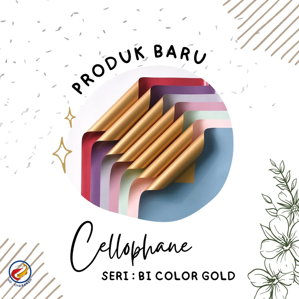 

[ 20 Lembar ] Flower Wrapping Paper Double Color Gold Emas Cellophane Kertas Bunga Korea Dua Warna Gold Flower Wrapping Paper Bi Color Gold Emas Bouquet Ecer dan 1 Pack