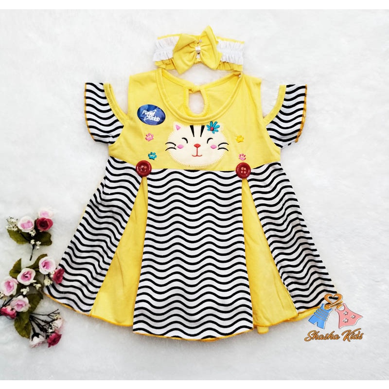 [S-023] Baju Bayi Perempuan /Dress Bayi  Planet Kids motif bunga Murah 3-6 bln Bonus BANDANA &amp; Celana dalam