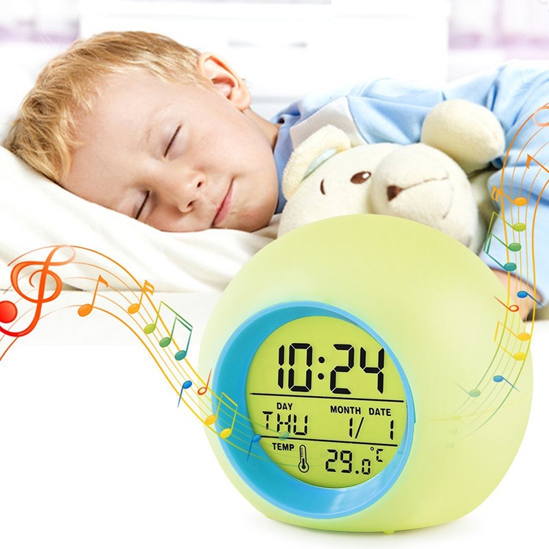 ღ Bulat Kreatif Jam Alarm Led Digital Suhu Clock 7 Warna Berubah Lampu Gradien Jam Alarm dengan Kalender Bola Anak hadiah Dekorasi Rumah