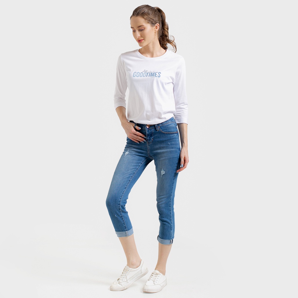 C2 Twixie Blue Jeans Capri Push Up Wanita